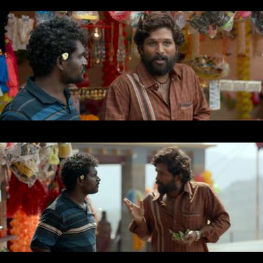 Pushpa: The Rise - Part 1 meme template with Pushpa Raj (Allu Arjun) with Kesava (Jagadeesh Prathap Bandari)