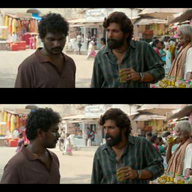 Pushpa: The Rise - Part 1 meme template with Pushpa Raj (Allu Arjun) with Kesava (Jagadeesh Prathap Bandari)