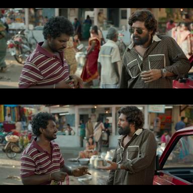 Pushpa: The Rise - Part 1 meme template with Pushpa Raj (Allu Arjun) with Kesava (Jagadeesh Prathap Bandari)