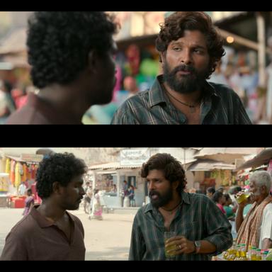 Pushpa: The Rise - Part 1 meme template with Pushpa Raj (Allu Arjun) with Kesava (Jagadeesh Prathap Bandari)