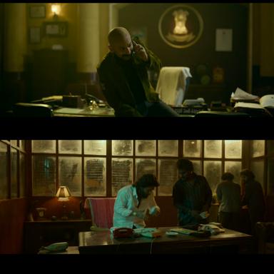 Pushpa: The Rise - Part 1 meme template with Pushpa Raj (Allu Arjun) with Kesava (Jagadeesh Prathap Bandari) with Bhanwar Singh Shekhawat (Fahadh Faasil)