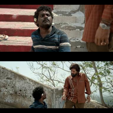 Pushpa: The Rise - Part 1 meme template with Pushpa Raj (Allu Arjun) with Kesava (Jagadeesh Prathap Bandari)