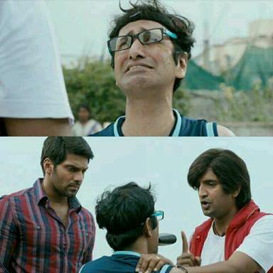 Raja Rani meme template with John (Arya) with Sarathy (Santhanam)