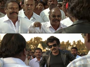 Sivaji: The Boss meme template with Sivaji Arumugam (Rajinikanth) with Arivu (Vivek)