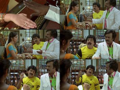 Sivaji: The Boss meme template with Sivaji Arumugam (Rajinikanth) with Arivu (Vivek)