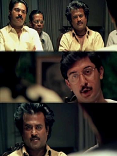 Thalapathi meme template with Surya (Rajinikanth) with Arjun (Arvind Swamy) with Devaraj 'Deva' (Mammootty)