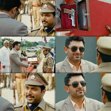 Thani Oruvan meme template with Mithran IPS (Jayam Ravi) with Dr. Siddharth Abhimanyu (Arvind Swamy)
