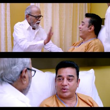 Uttama Villain meme template with Uttaman/Manoranjan (Kamal Haasan) with Margadarsi (K. Balachander)