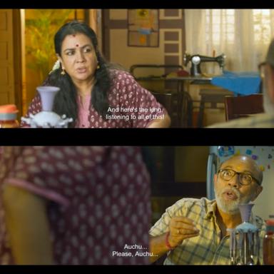 Veetla Vishesham meme template with  (Urvashi) with S. Unnikrishnan (Sathyaraj)