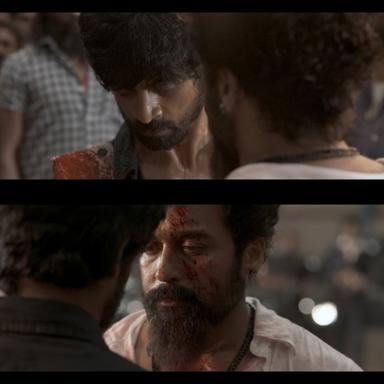 Vikram meme template with Rolex (Suriya) with Anbu (Arjun Das)