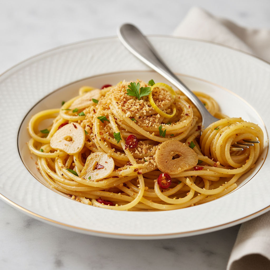 Spaghetti Aglio Olio Peperoncino E Briciole Di Pane