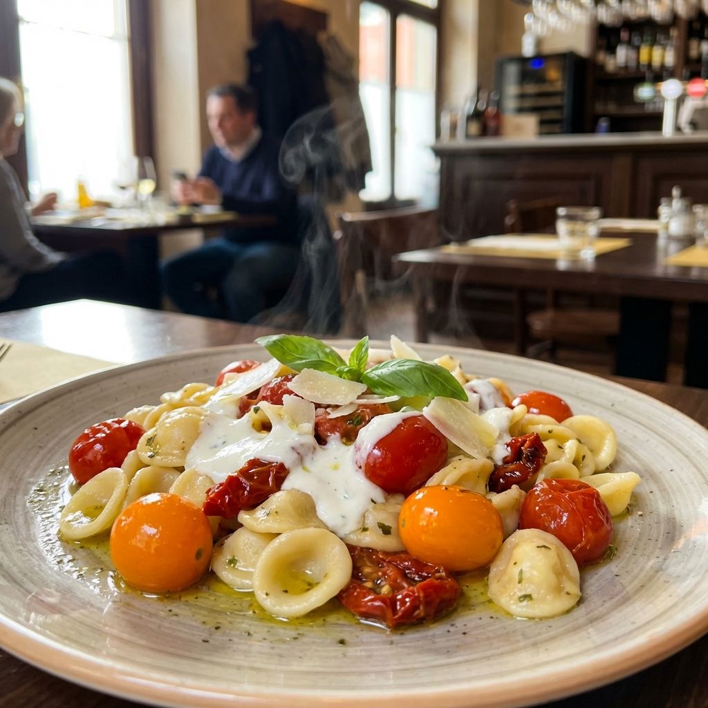 Orecchiette Ai 4 Pomodori Con Fonduta Di Cacio Ricotta