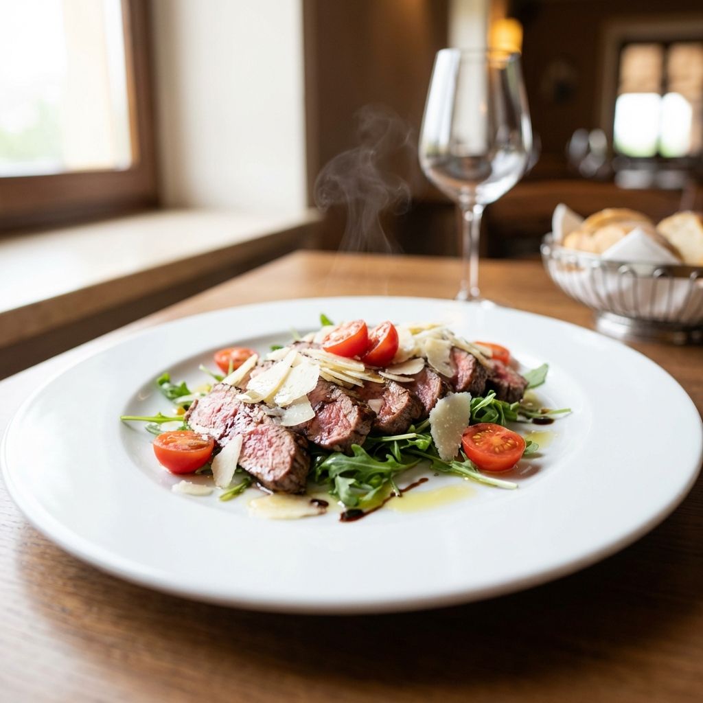 Tagliata Di Manzo Con Rucola, Grana E Pomodorini