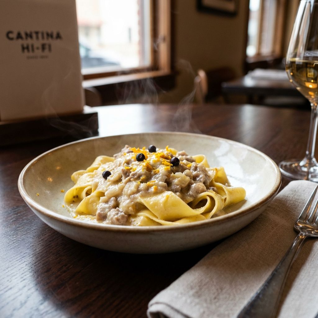 Pappardelle Al Ragù Bianco Di Manzo Profumato All'arancia E Ginepro