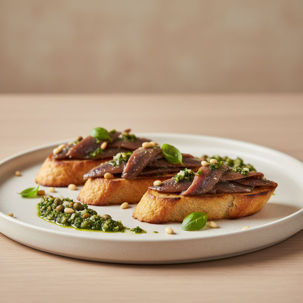 Acciughe Del Cantabrico Con Salsa Verde E Bruschette