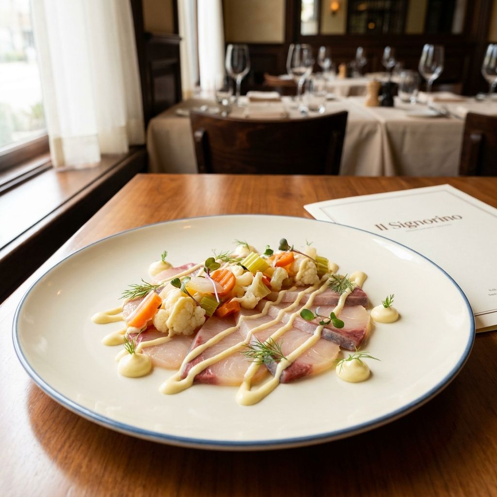 Carpaccio Di Ricciola Servita Con La Nostra Giardiniera Fatta In Casa E Maionese Al Limone