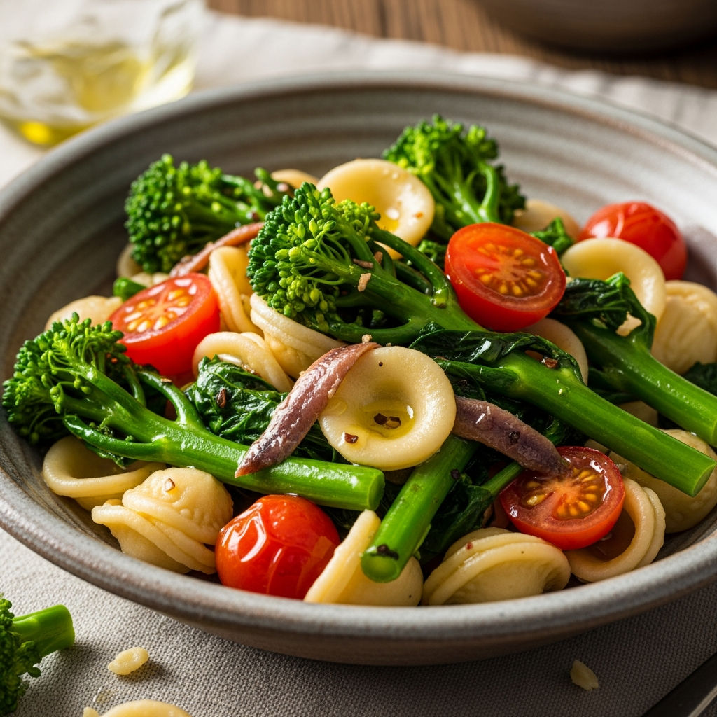 Orecchiette Con Cime Di Rape, Pomodori Apesi E Acciughe
