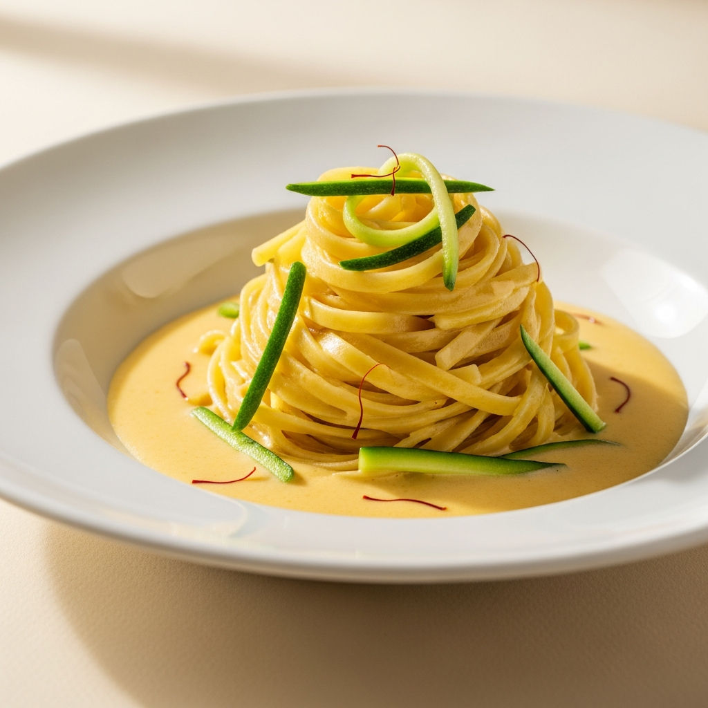 Tagliatelle Con Zucchine E Vellutata Allo Zafferano