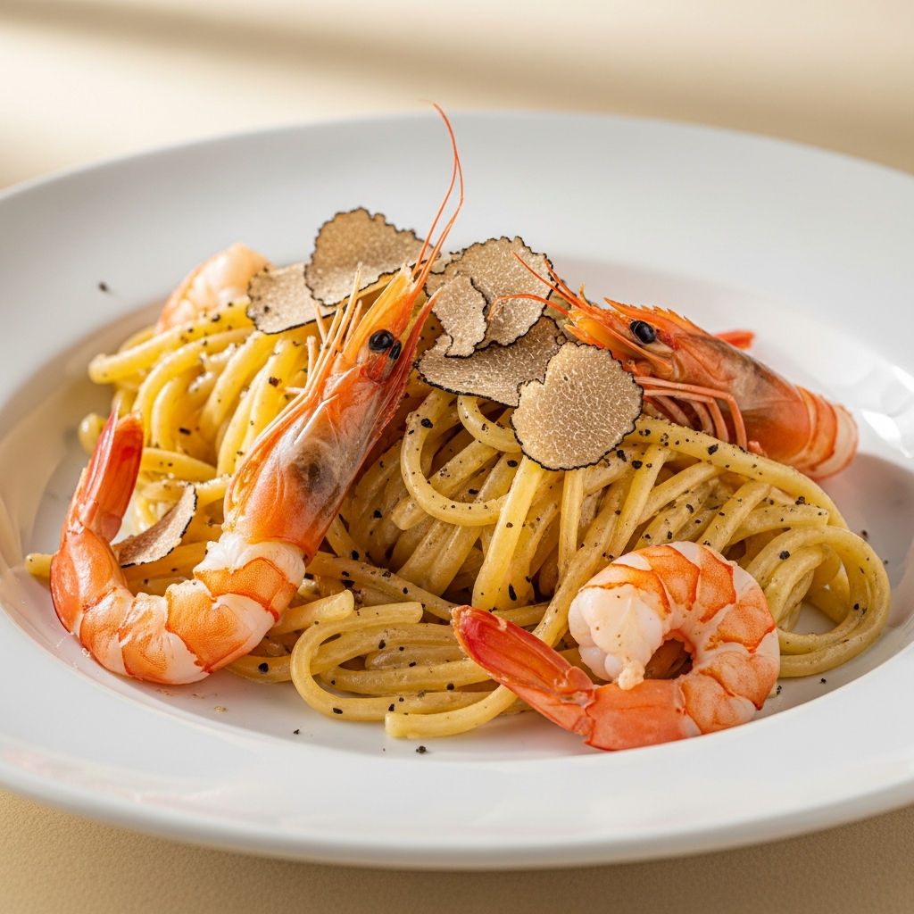 Strangozzi Cacio, Pepe, Gamberi E Tartufo
