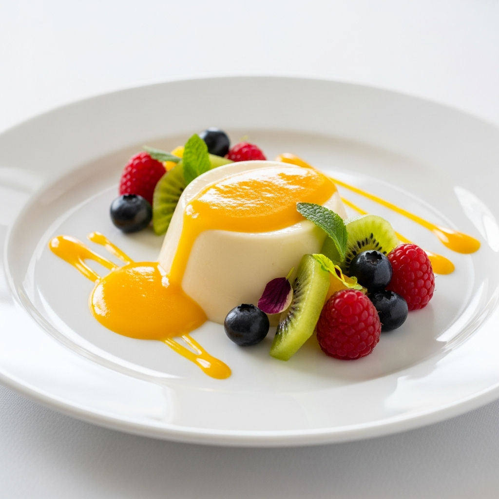 Panna Cotta Con Salsa Al Mango E Frutta Di Stagione