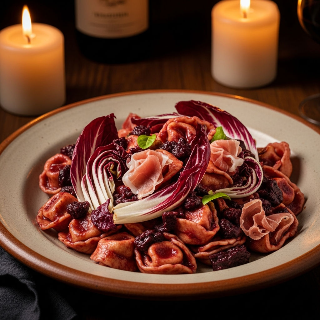 Cappelletti Al Sangiovese Con Radicchio Rosso E Prosciutto