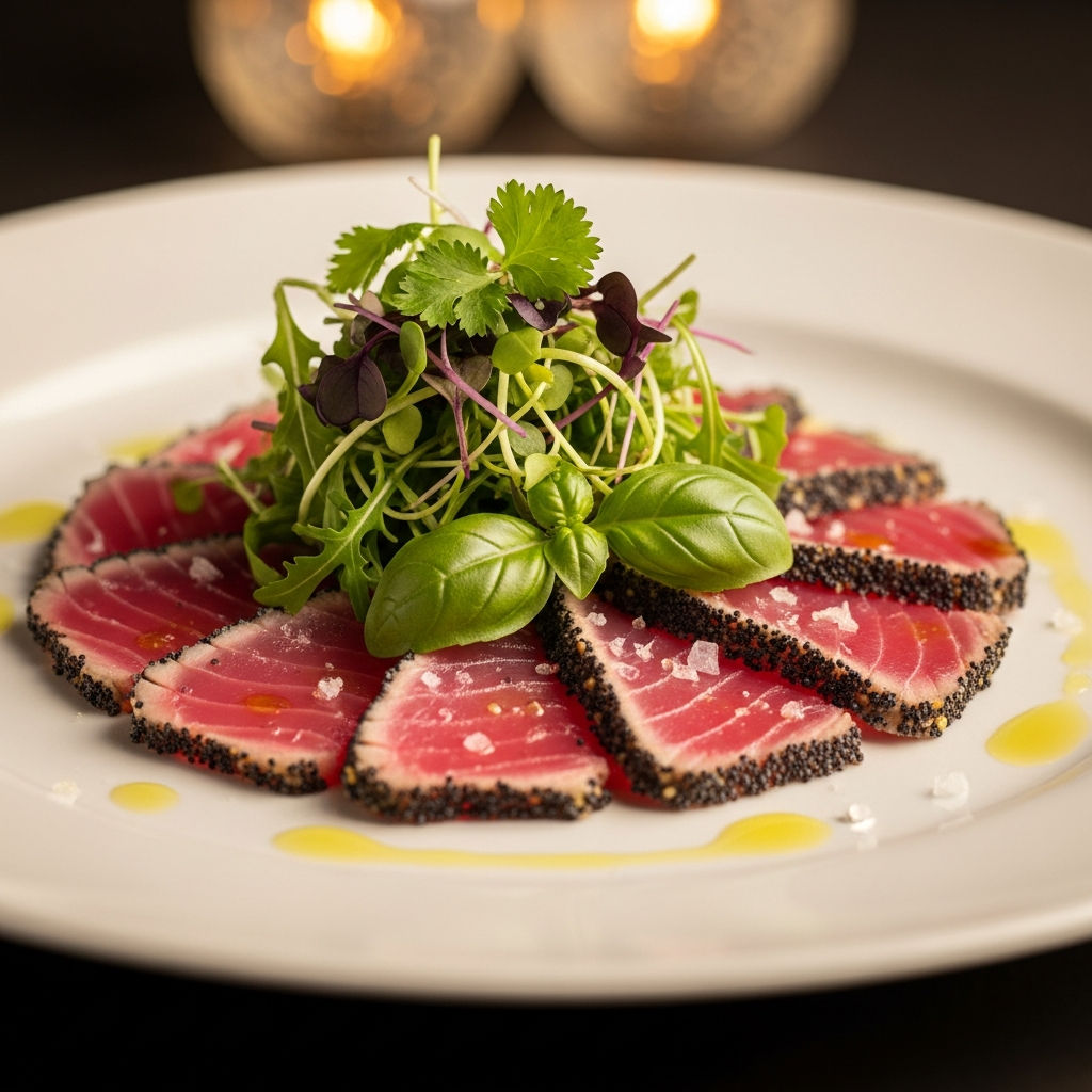 Tagliata Di Tonno Pinne Gialle Ai Semi Di Papavero