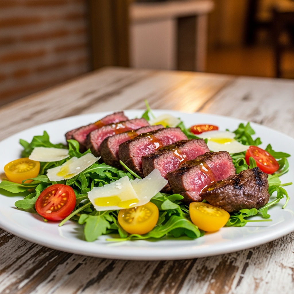 Tagliata Di Manzo Con Rucola, Grana E Pomodorini