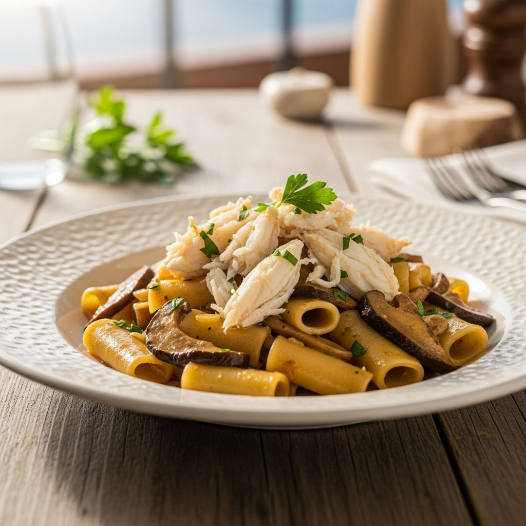 Paccheri Al Granchio Blu E Funghi Porcini