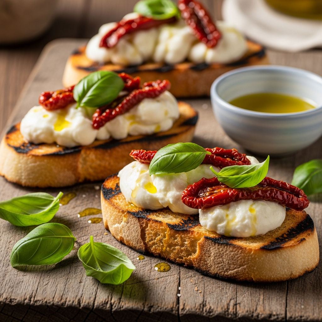 Bruschetta Stracciatella E Pomodori Secchi