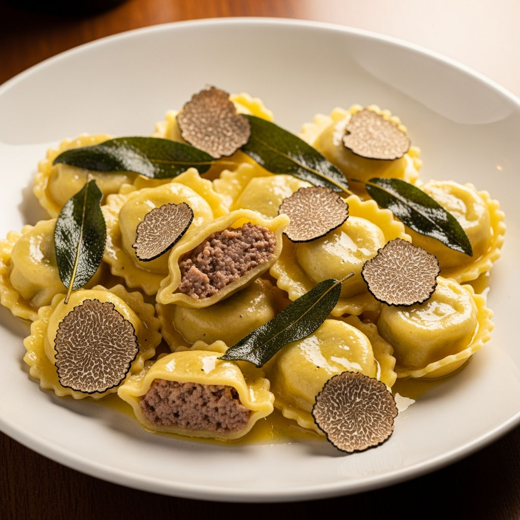 Cappellacci Ripieni Ai Tre Arrosti, Burro, Salvia E Tartufo Nero