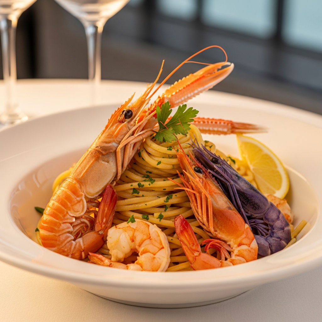 Spaghetti Mancini Con Mazzancolle, Scampi E Gamberi Viola