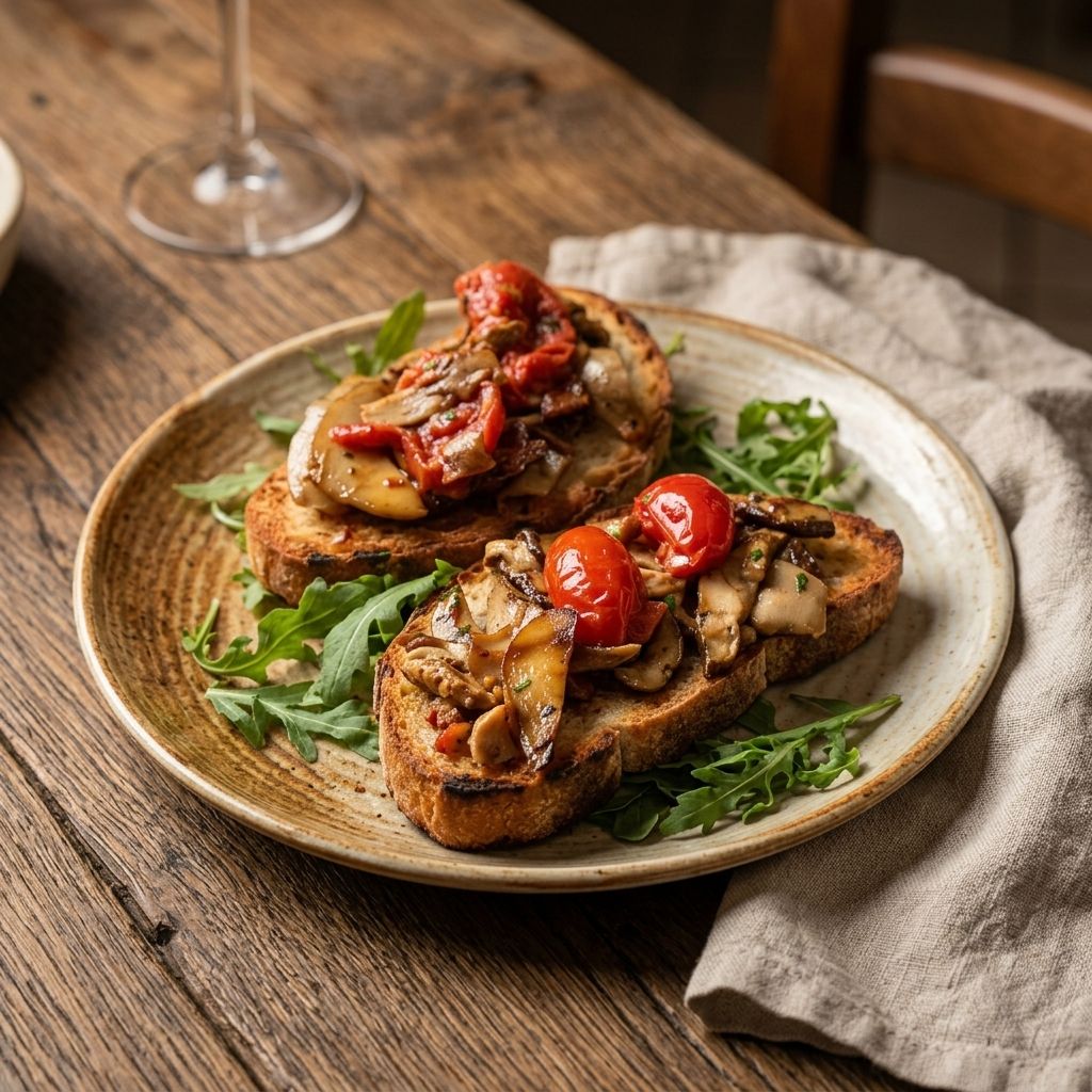 Crostone Di Pane Con Porcini E Pomodorini Confit