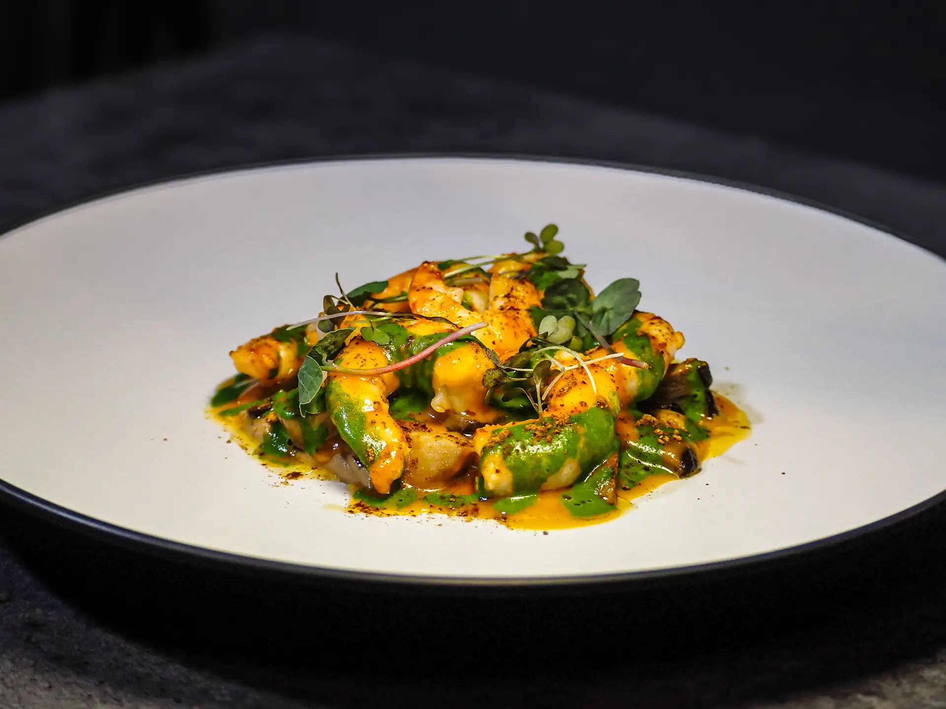 Mazzancolle, Misto Funghi E Cremoso Al Prezzemolo
