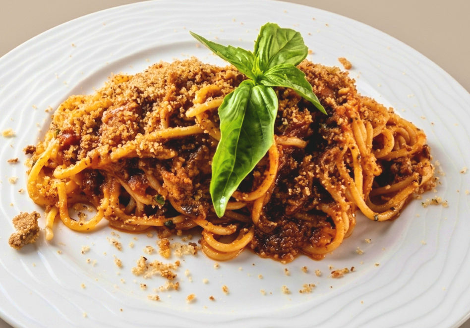 Spaghetti Acciuga Rossa E Mollica Tostata