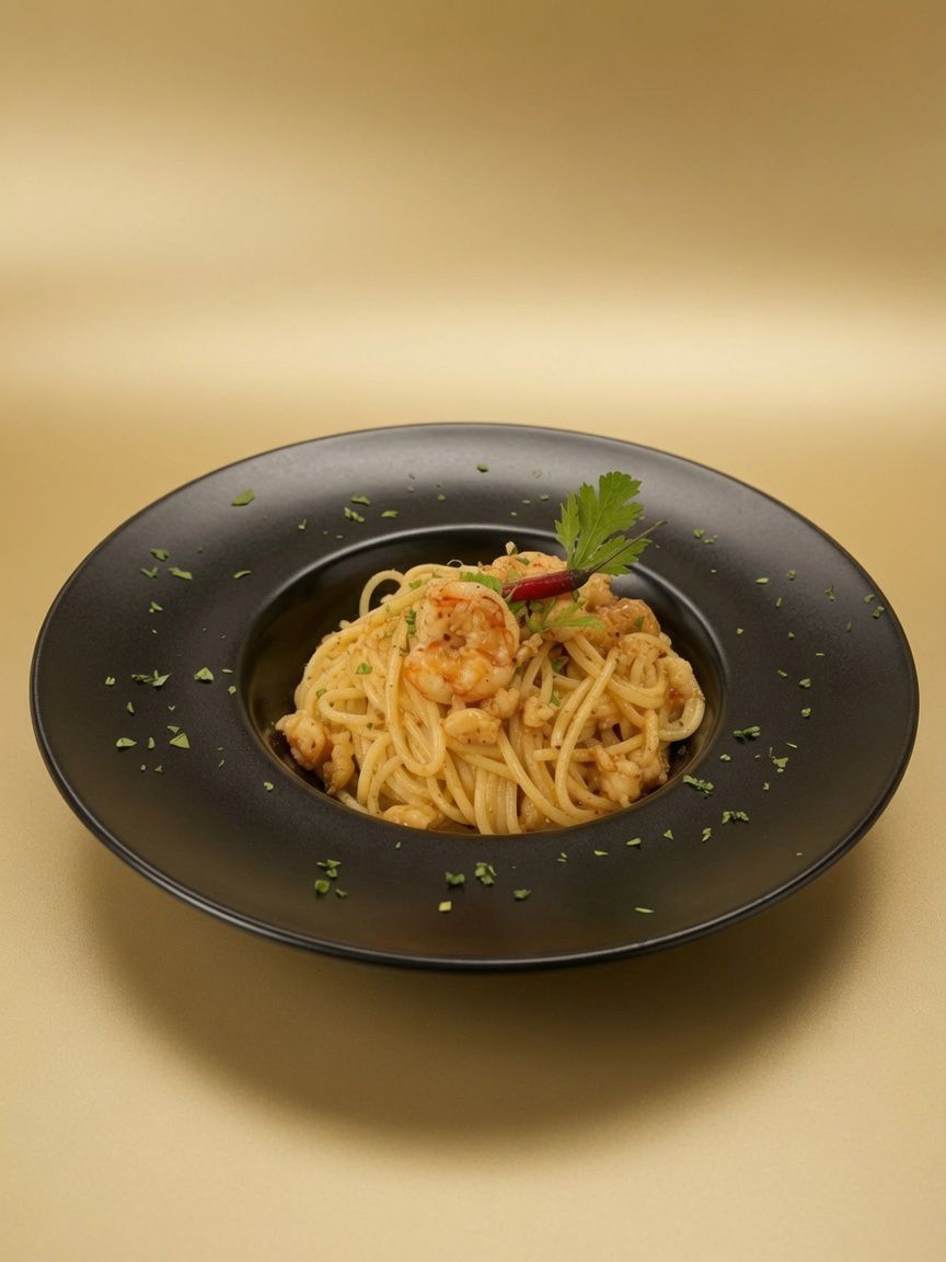 Spaghetti  Con Gamberi All'aglio Olio E Peperoncino