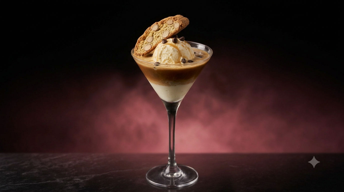 Coppa Vaniglia Affogato Al Caffè Con Cantuccio