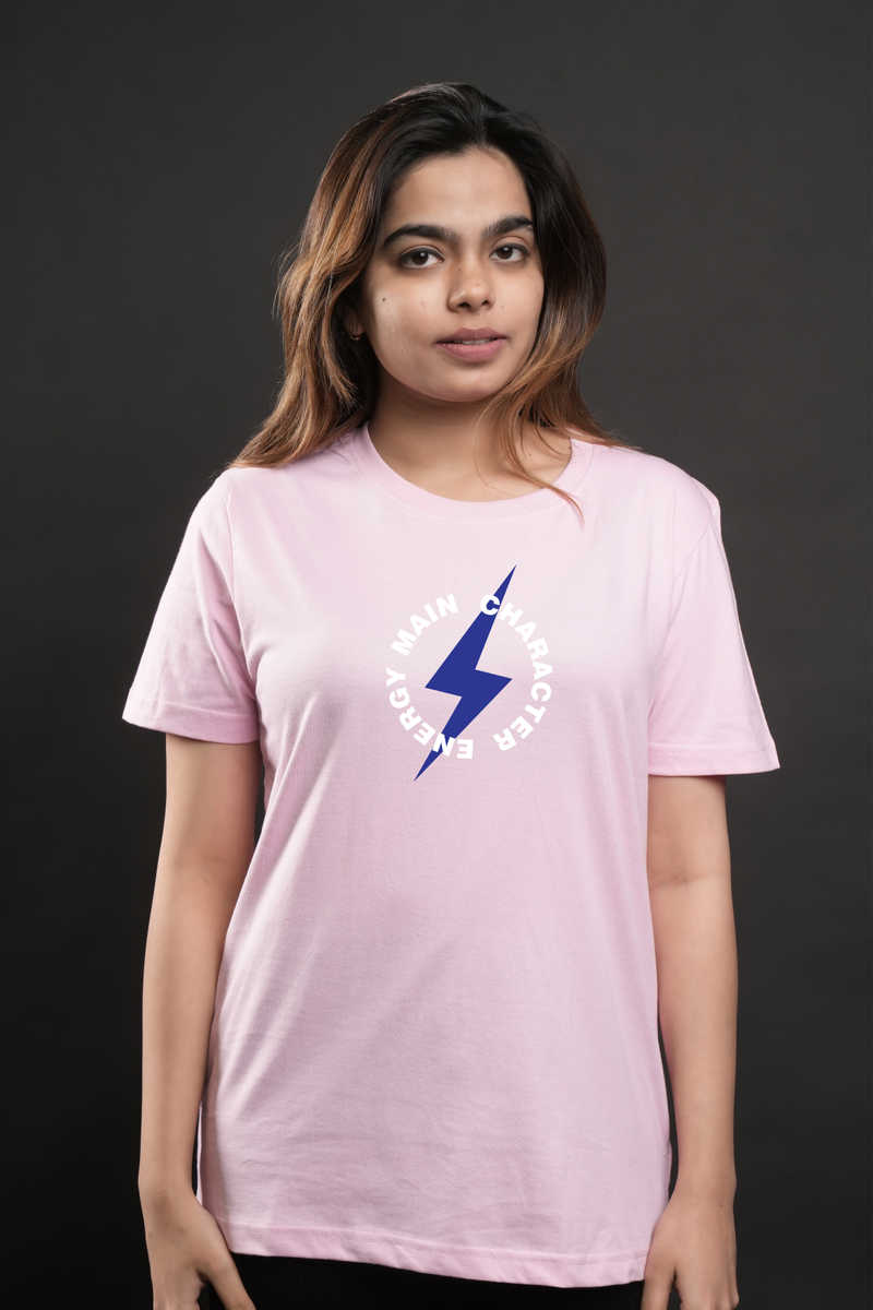 Main Character Energy (Blue Flash) Tshirt - Baby Pink