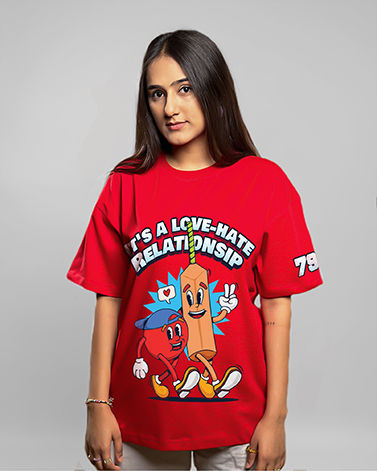 Love hate Relationship Oversized Tshirt - Red
