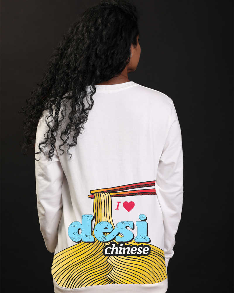 I love Desi Chinese Front & Back Graphic Print cotton Casual Sweatshirt - White