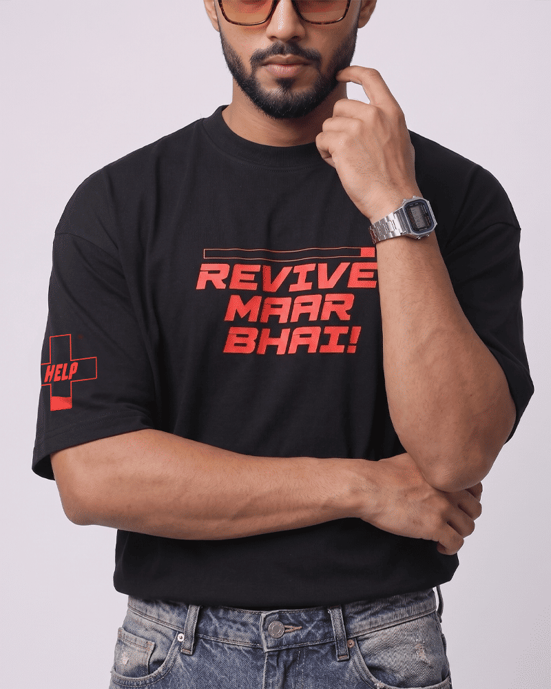 Revive Maar Bro Black Oversized T-shirt