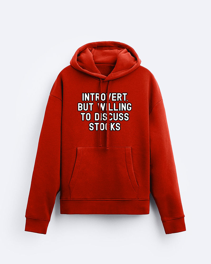 Introvert Fleeced Kangaroo Pockets Hoodie - Red