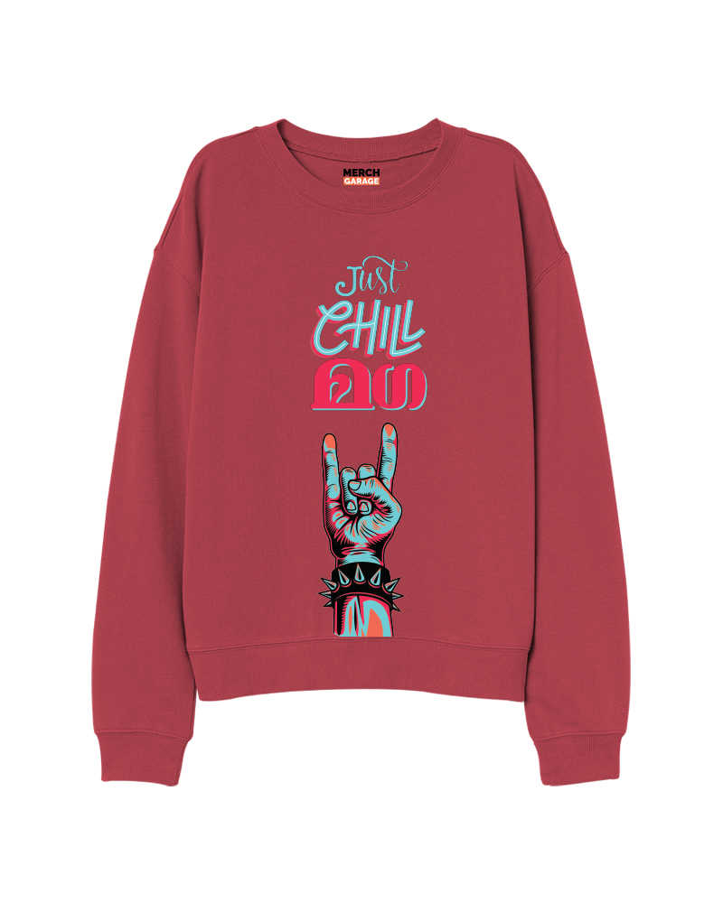 Just Chill Maga (Malayalam) FnB Sweatshirt - Rust Red