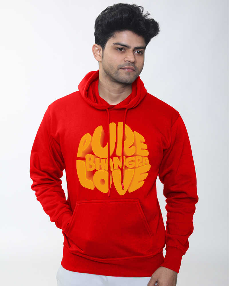 PB Logo 3D Design Front Graphic Print Fleeced kangaroo pockets Hoodie - Red