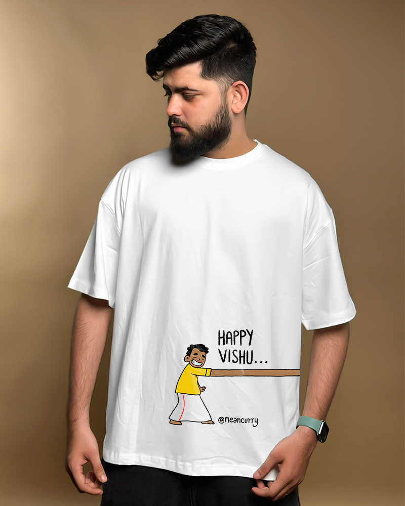 Happy Vishu White Oversized Tshirt