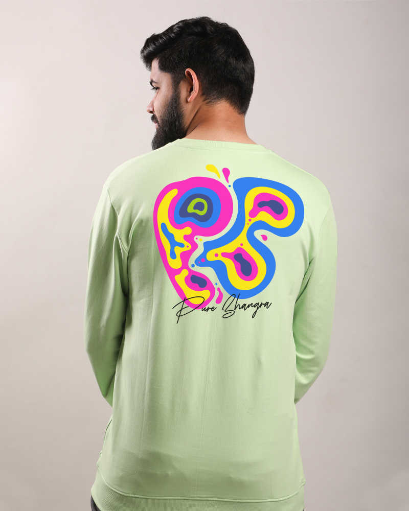 PB Logo Front & Back Graphic Print cotton Casual Sweatshirt - Nile Green