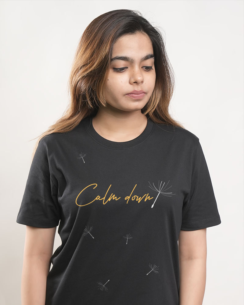Calm Down Black Regular Cotton Tshirt