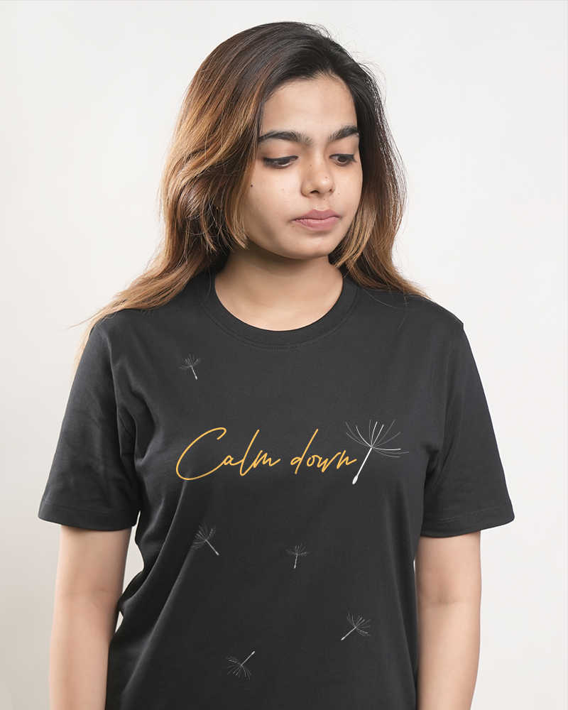 Calm Down Black Regular Cotton Tshirt