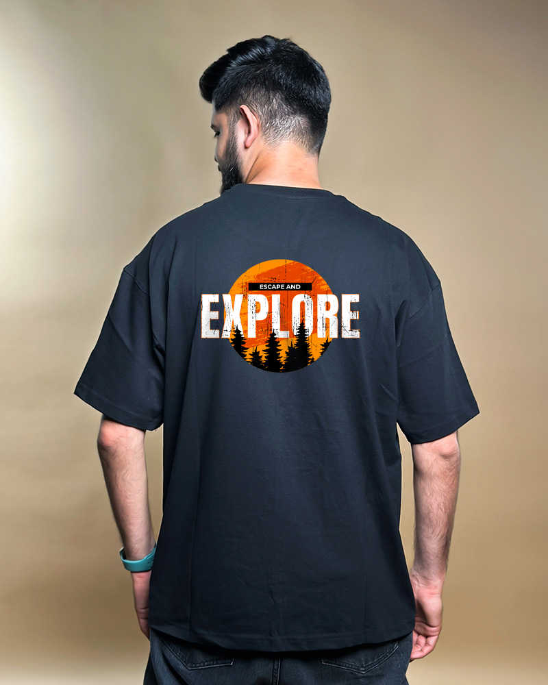 Explore Back Print Black Oversized Tshirt