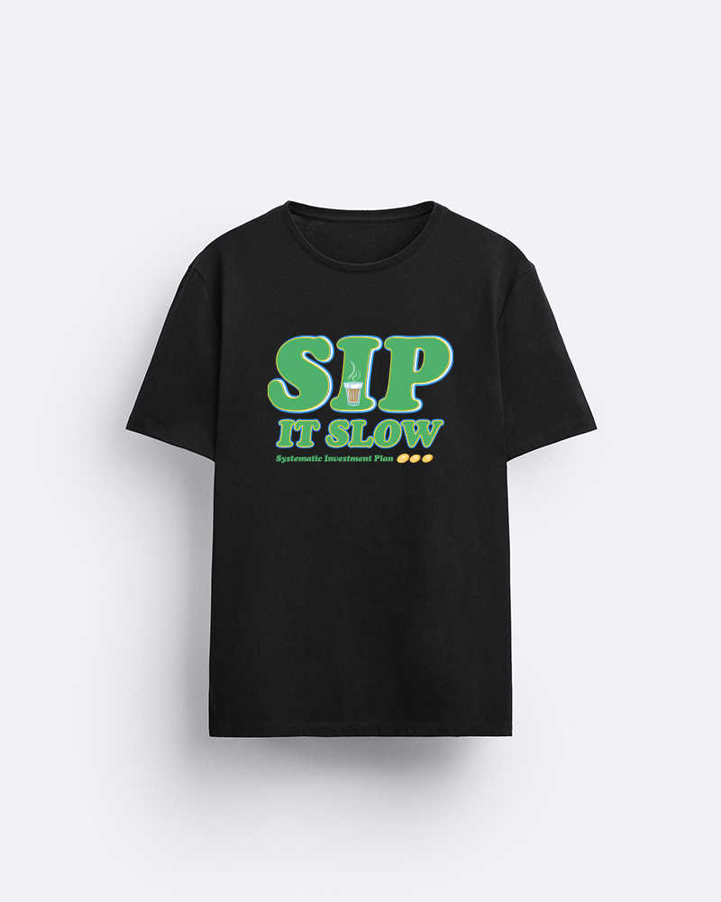 SIP it Slow Round Neck Cotton Tshirt - Black