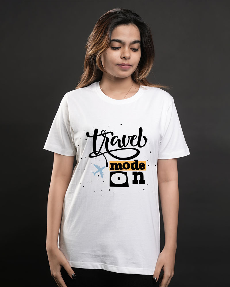 Travel Mode On Front & Back Print White Oversized Tshirt 
